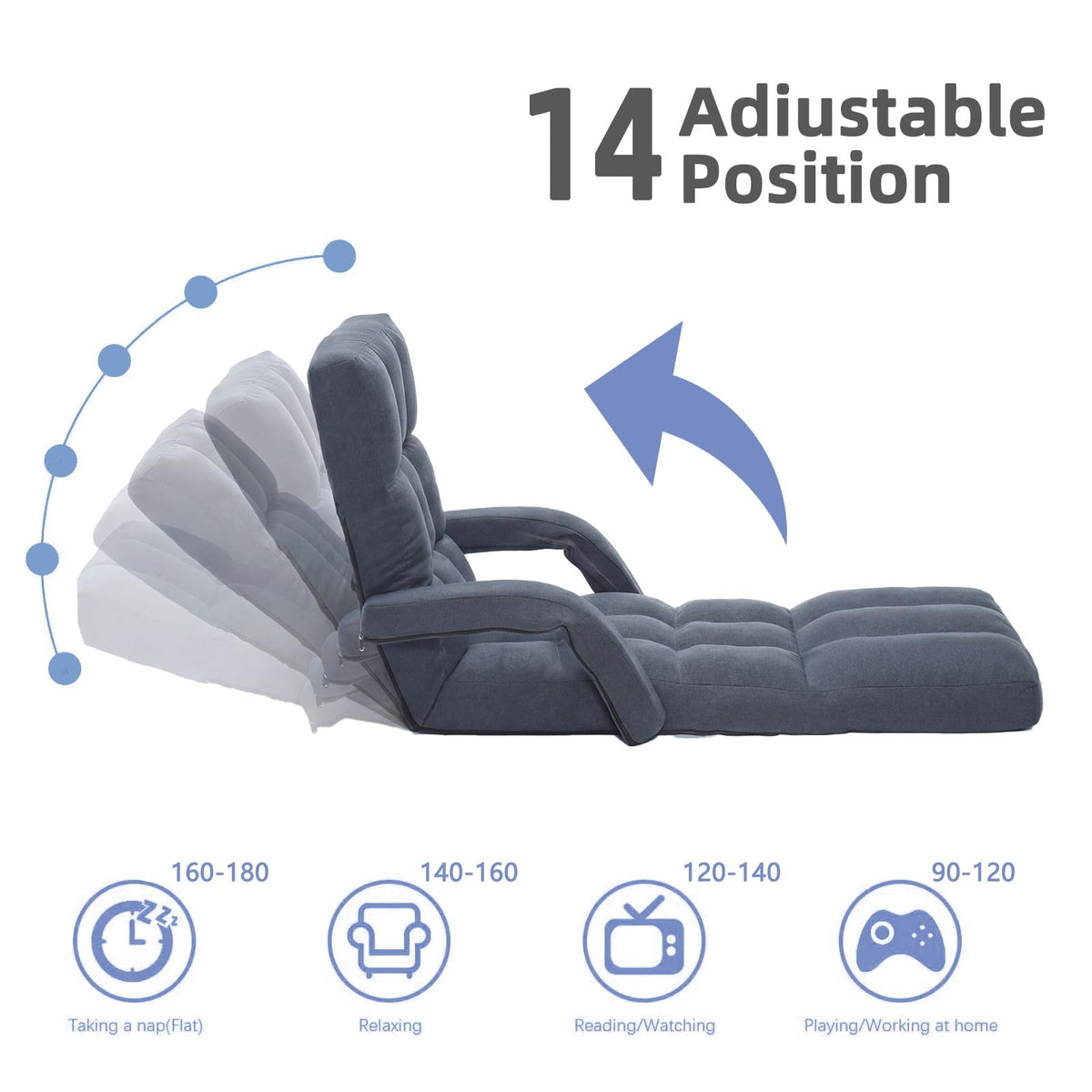 Adjustable Floor Gaming Chair with Footrest, 14-Position Backrest