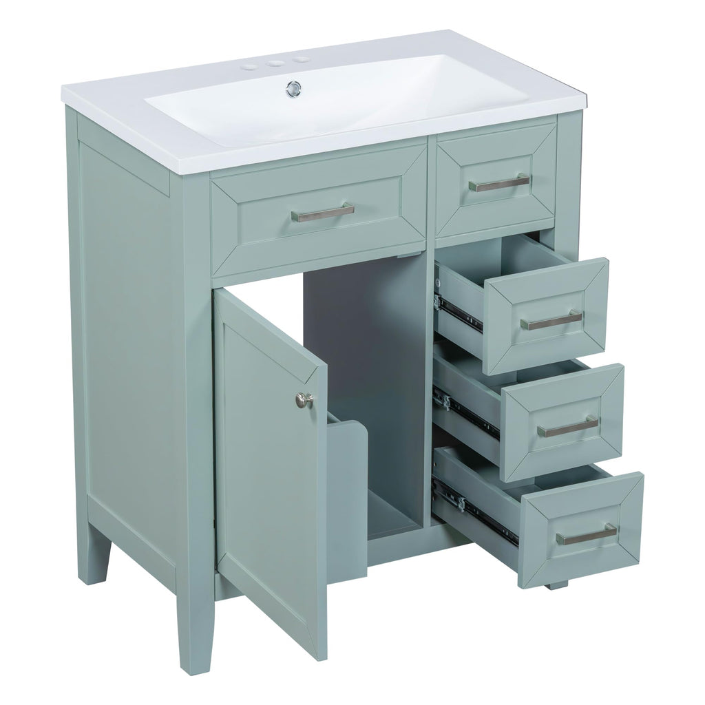 36 Inch Bathroom Vanities with Undermount Ceramic Sink, Storage Cabinet with Soft Closing Doors and Three Drawers, Solid Wood Frame, Natural Wood