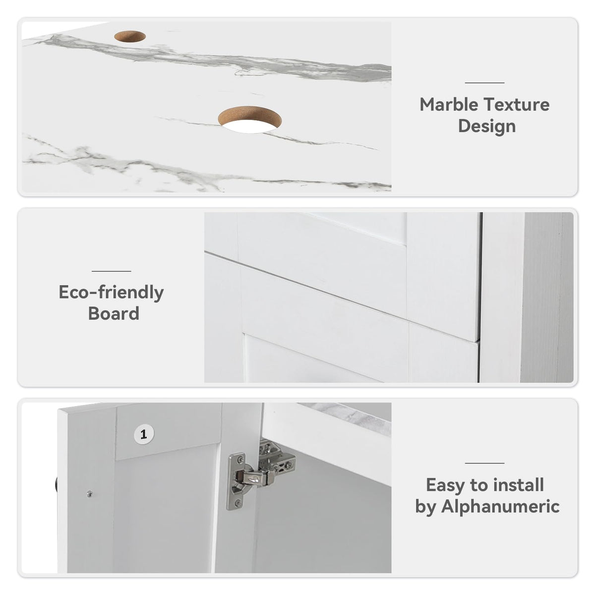 48" Bathroom Vanity with Sink, White Modern Freestanding Bathroom Vanity Cabinet with Marble Texture Top and 4 Drawers, Two Boat Ceramic Vessel Sinks