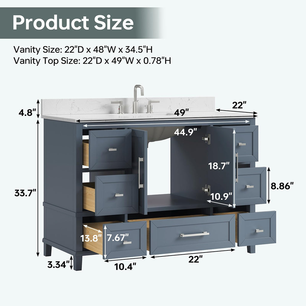 42 Inch Bathroom Vanity with Sink, Pre Assembled, White