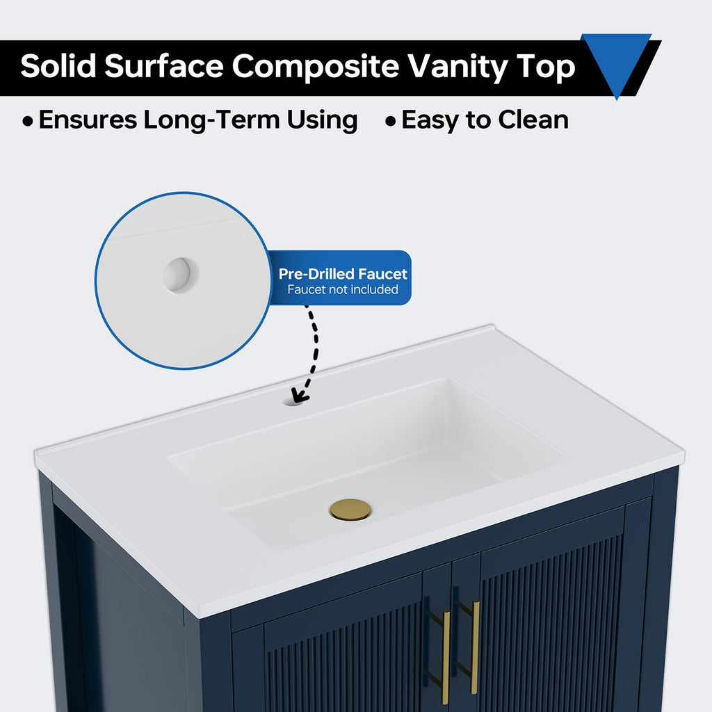 36 Inch Modern Bathroom Vanity with Sink, Black