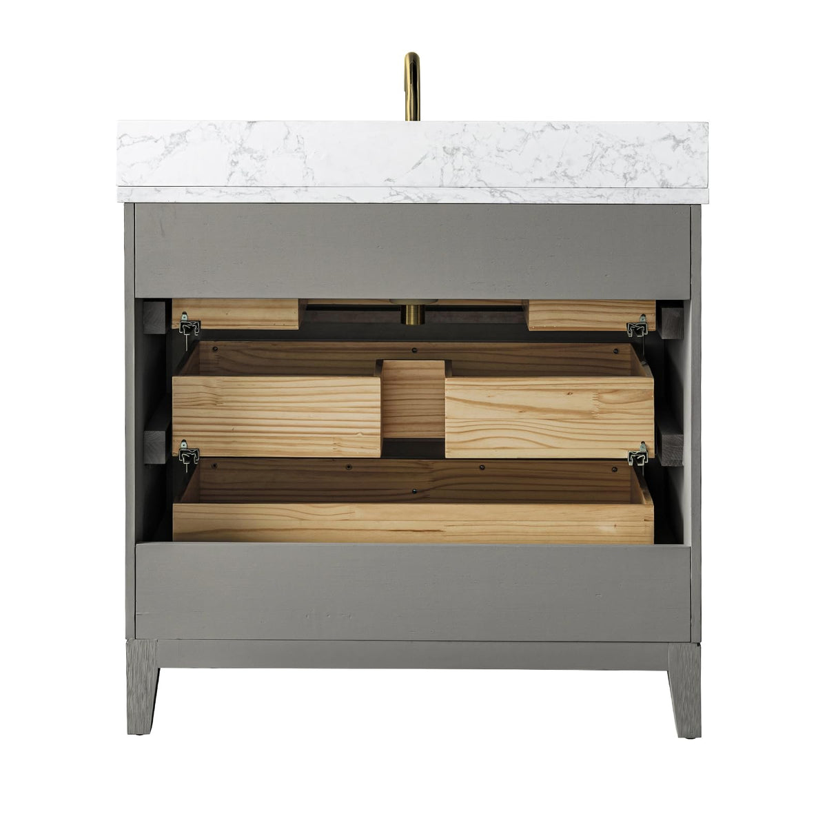 Vanity Art 72" Bathroom Vanity with Double Sink & Arabescato White Engineered Stone Top, Vanity Cabinet with Soft Closing Door, Solid Wood Frame, Golden Brushed Handles, Walnut VA8172D-Walnut-GB