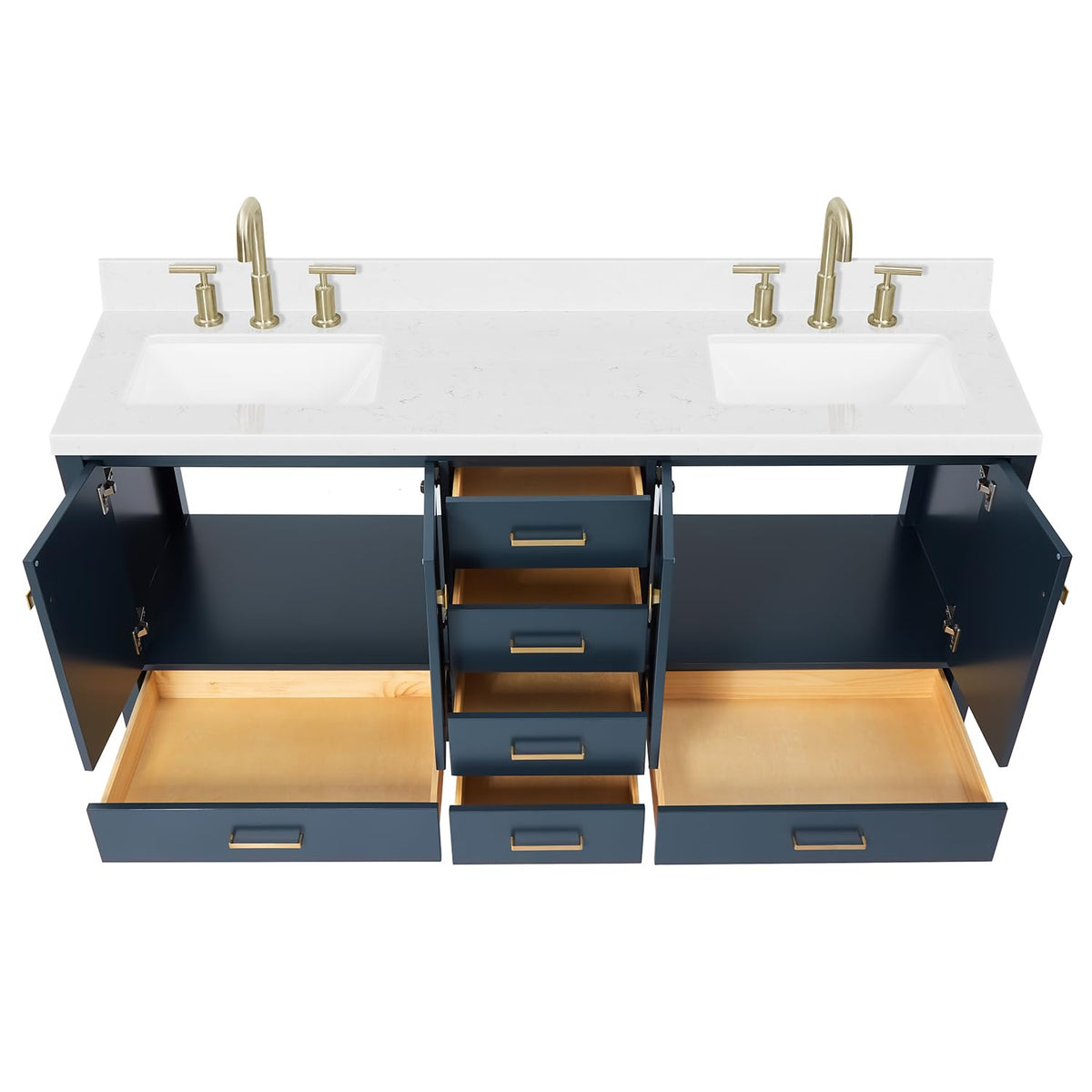 DKB Emilia 72 Inch Bathroom Vanity Double Sink â White Bathroom Vanity with Sink, 1.5" Edge Carrara White Quartz Countertop & Backsplash, 4 Soft-Close Doors, and 6 Dovetail Drawers