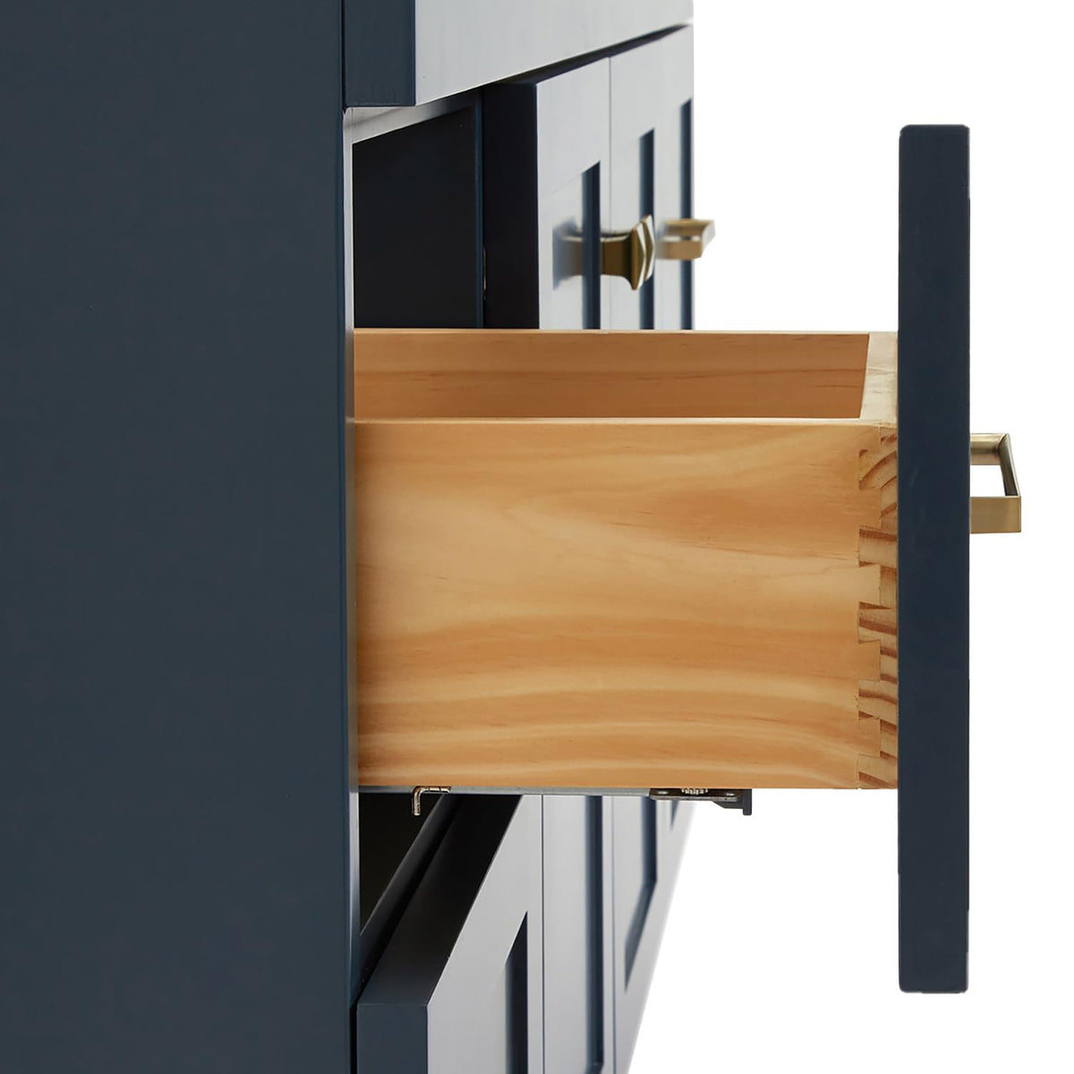 DKB Emilia 48-Inch Bathroom Vanity with Sink â Midnight Blue Single Sink Bathroom Vanity, 1.5" Edge Carrara Quartz Countertop, Solid Wood, 2 Soft Closing Doors, 9 Dovetail Drawers