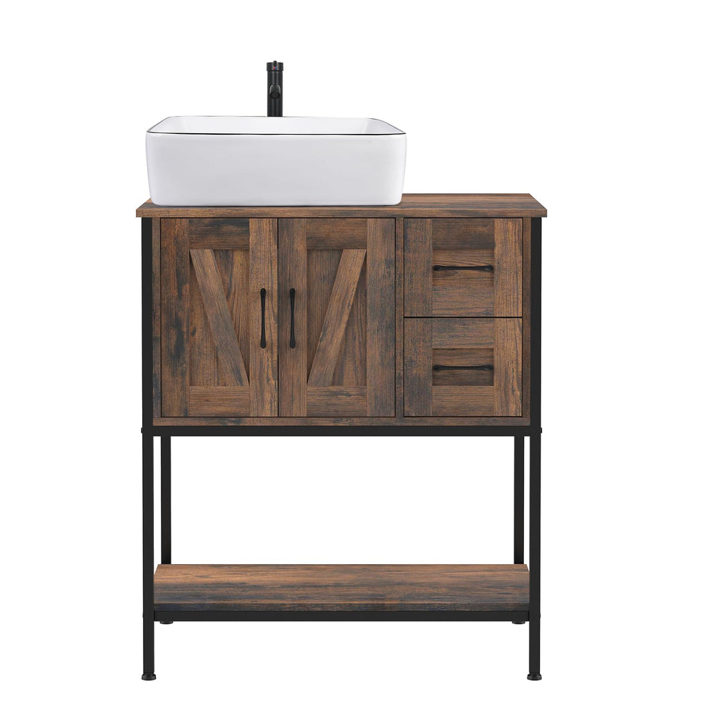 YOURLITE 36-Inch Farmhouse Bathroom Vanity with Vessel Sink, Rustic Brown
