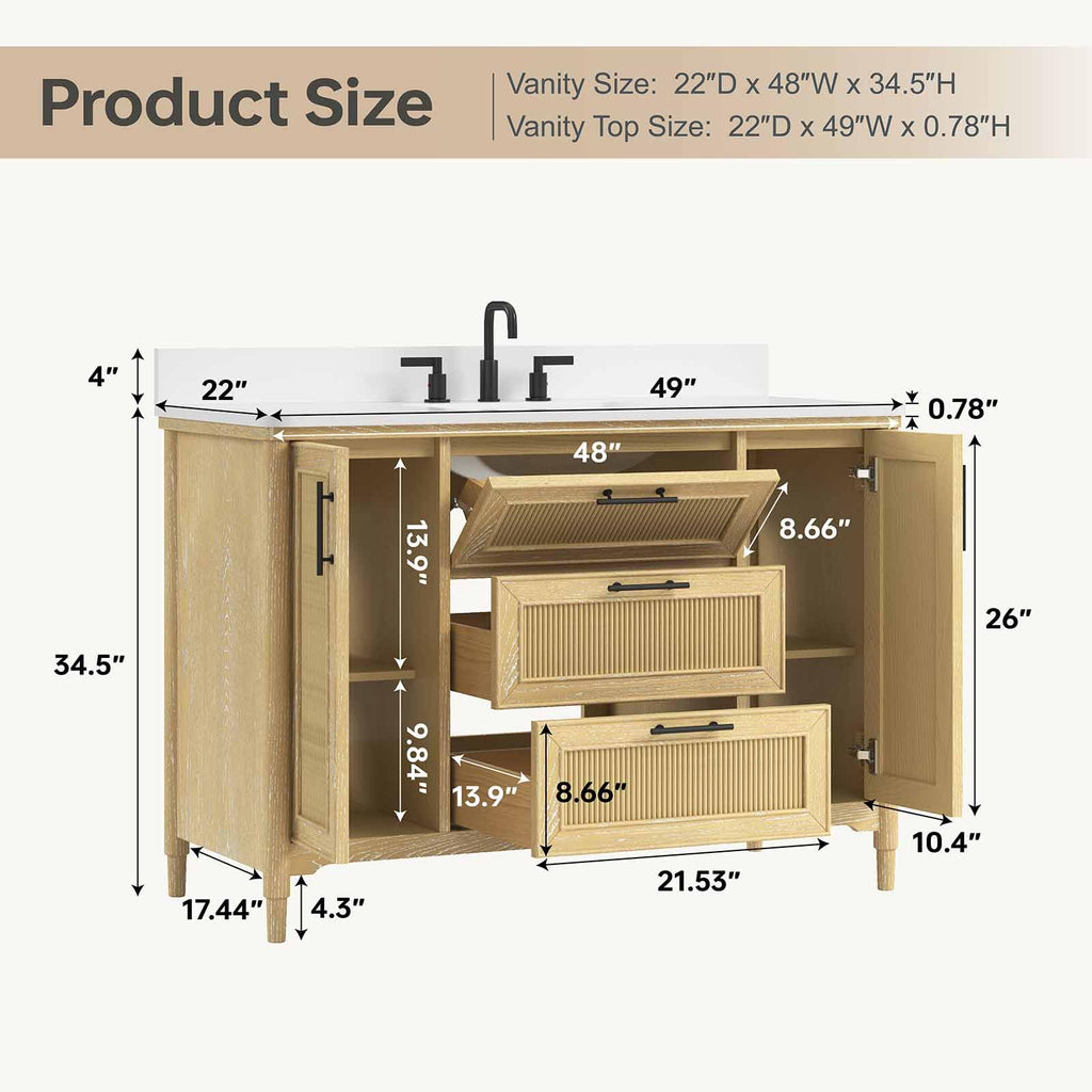 48 Inch Bathroom Vanity with Sink, Fully Assembled, Green