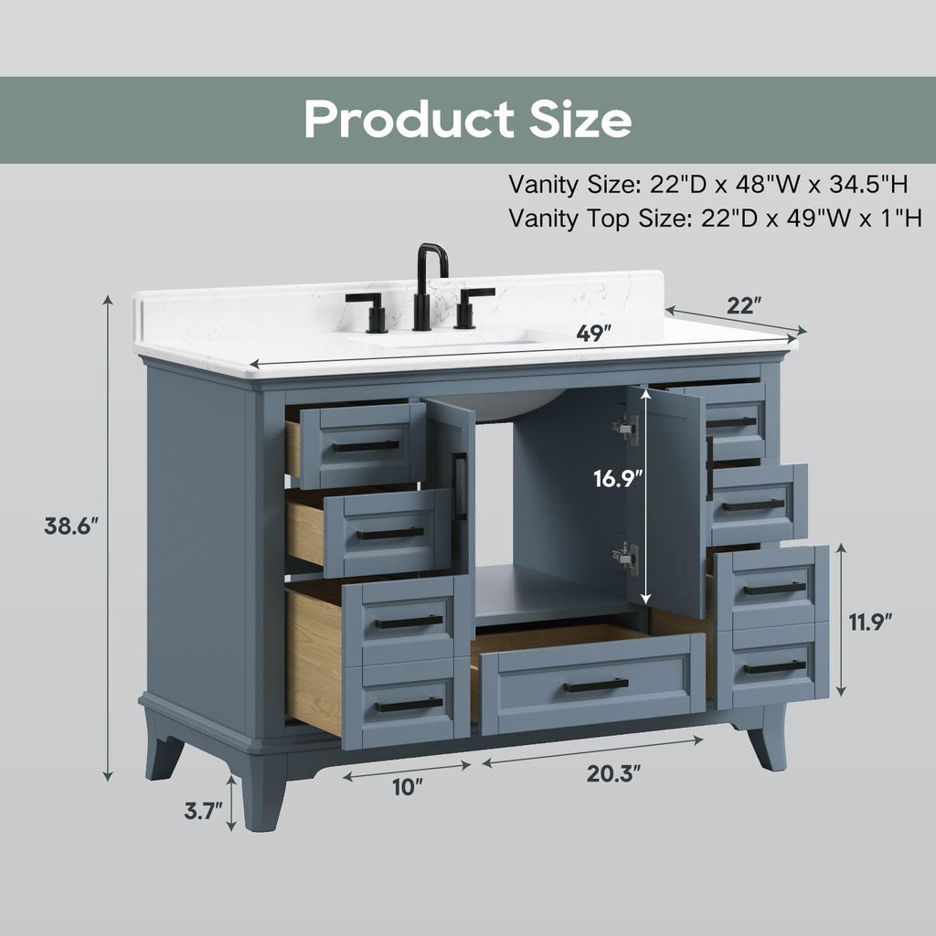 42 Inch Bathroom Vanity with Sink, Pre Assembled, White
