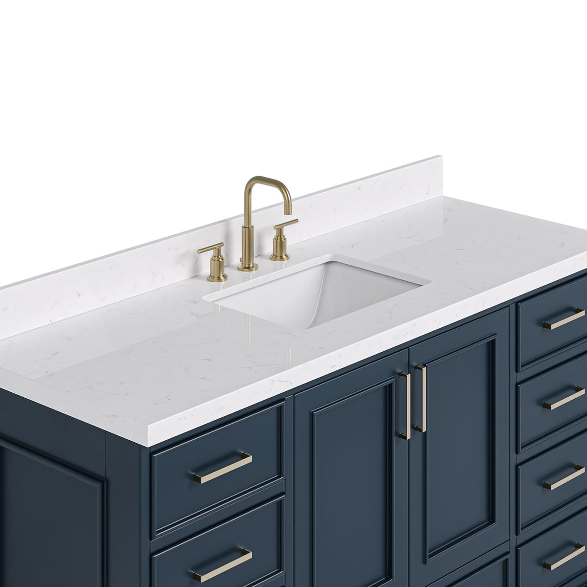 DKB Isabella 60 Inch Bathroom Vanity Single Sink â White Bathroom Vanity with Sink, 1.5" Edge Carrara White Quartz Countertop, Solid Wood, 2 Soft-Close Doors, 8 Dovetail Drawers + Tilt Drawer