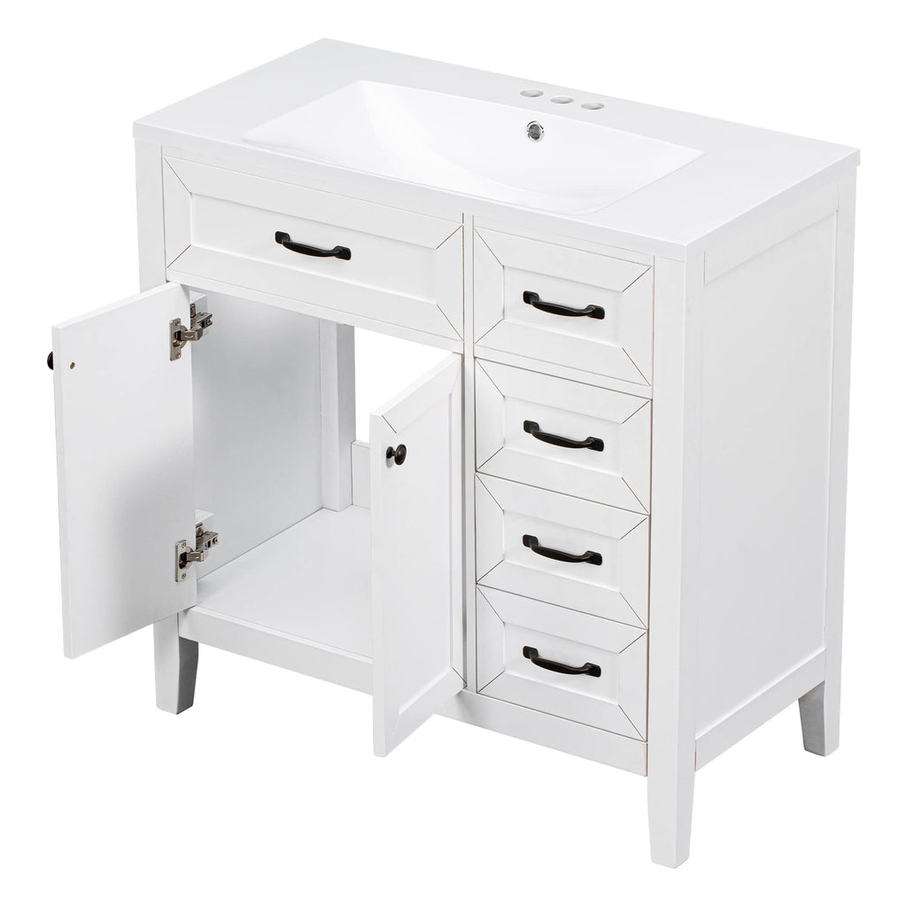 36 Inch Bathroom Vanities with Undermount Ceramic Sink, Storage Cabinet with Soft Closing Doors and Three Drawers, Solid Wood Frame, Natural Wood