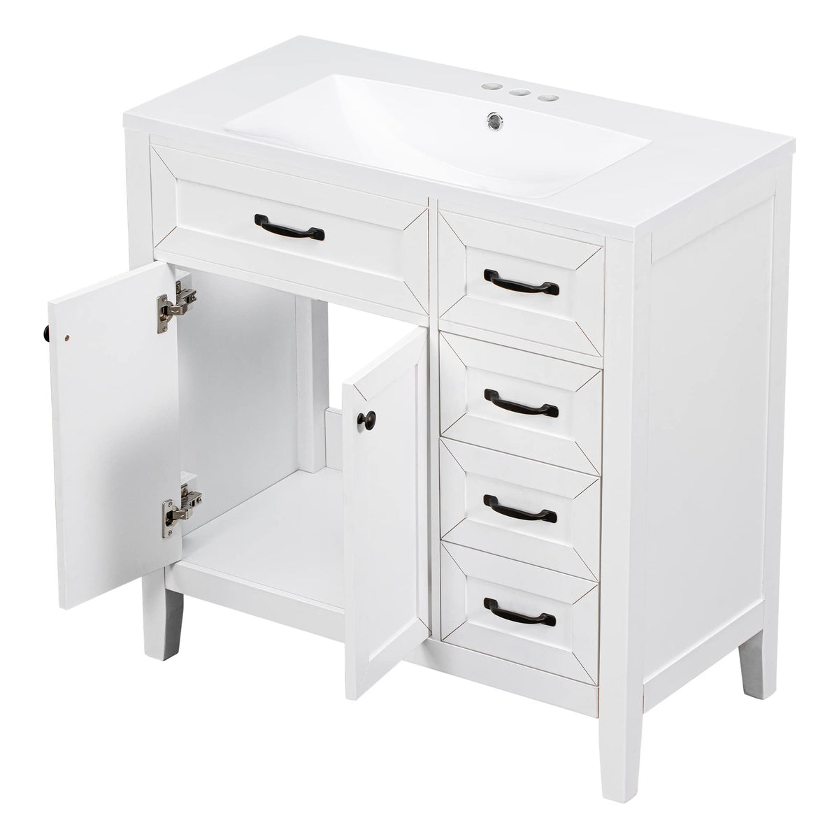 36 Inch Bathroom Vanities with Undermount Ceramic Sink, Storage Cabinet with Soft Closing Doors and Three Drawers, Solid Wood Frame, Natural Wood