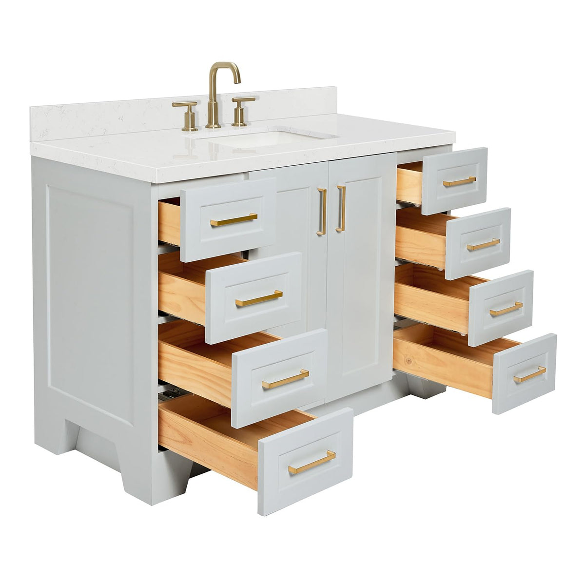 DKB Emilia 48-Inch Bathroom Vanity with Sink â Midnight Blue Single Sink Bathroom Vanity, 1.5" Edge Carrara Quartz Countertop, Solid Wood, 2 Soft Closing Doors, 9 Dovetail Drawers