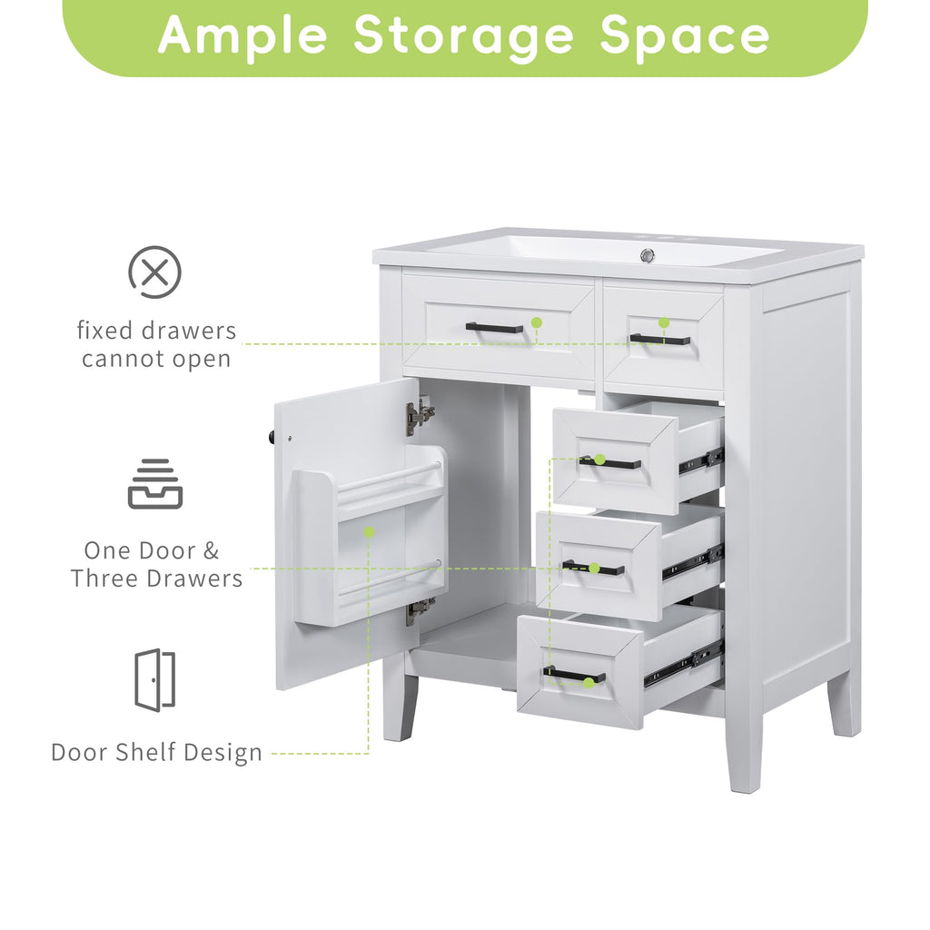 36 Inch Bathroom Vanities with Undermount Ceramic Sink, Storage Cabinet with Soft Closing Doors and Three Drawers, Solid Wood Frame, Natural Wood