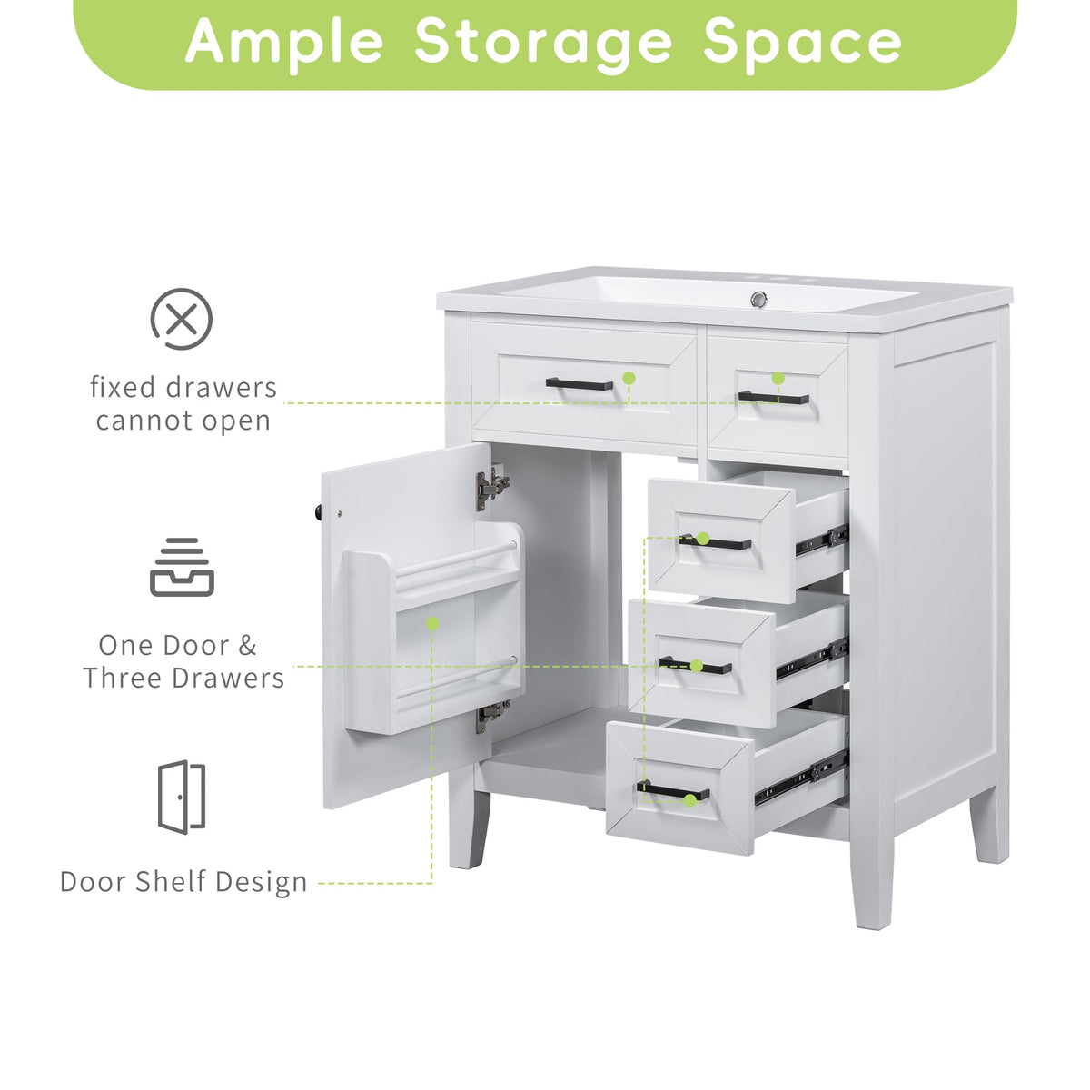 36 Inch Bathroom Vanities with Undermount Ceramic Sink, Storage Cabinet with Soft Closing Doors and Three Drawers, Solid Wood Frame, Natural Wood