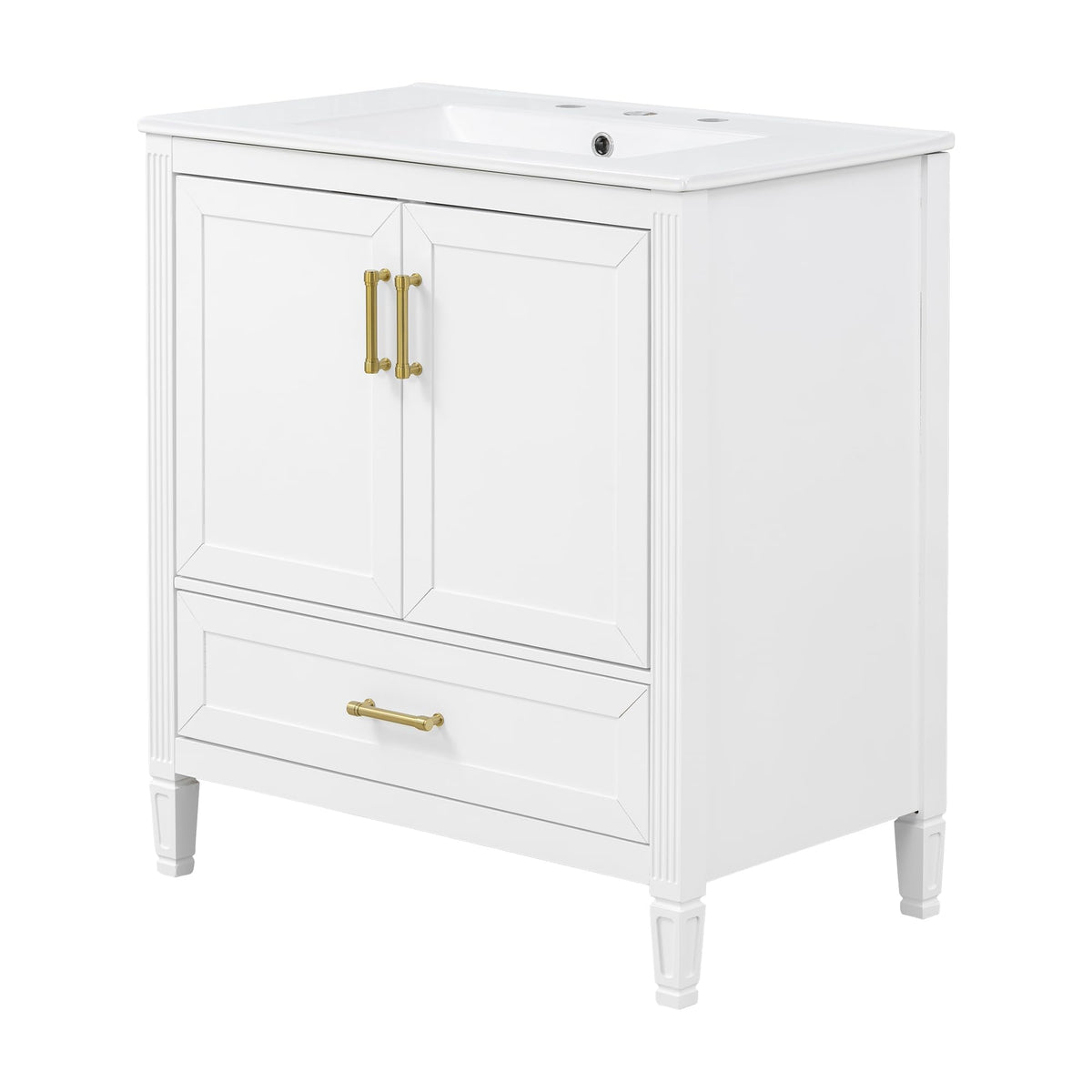 30" Bathroom Vanity Cabinet with Undermount Sink, Storage Rack Shelf, Multi-Functional Drawer Divider, Soft Closing Doors, Black