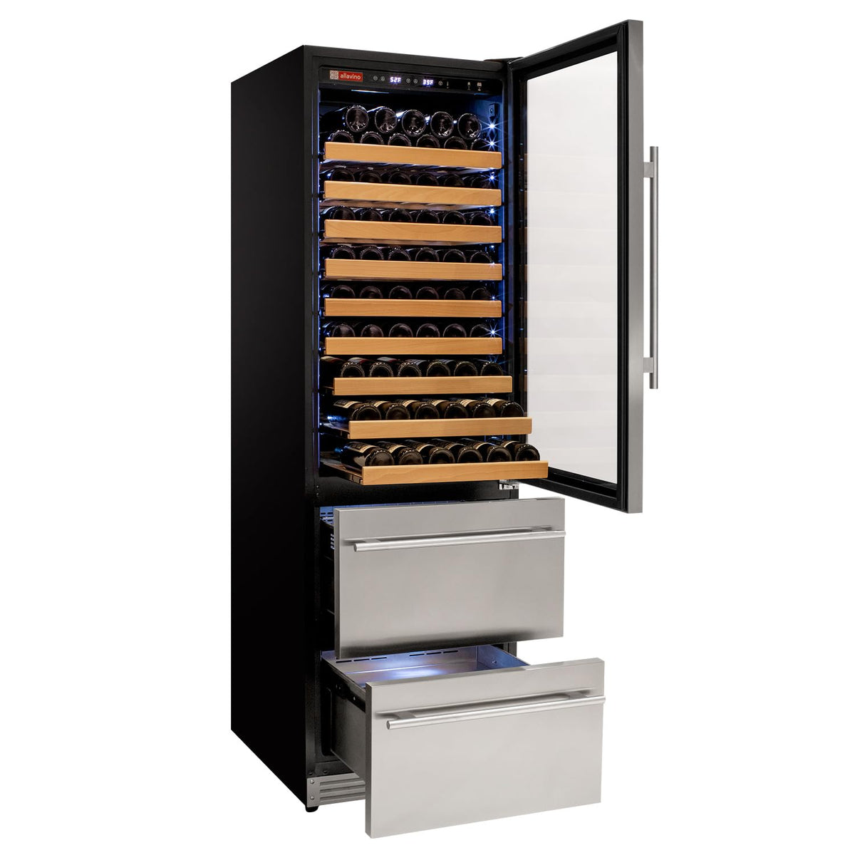 Allavino 76.5" Tall Black Wine Refrigerator with Two Refrigerated Drawers YHWR7724D-B