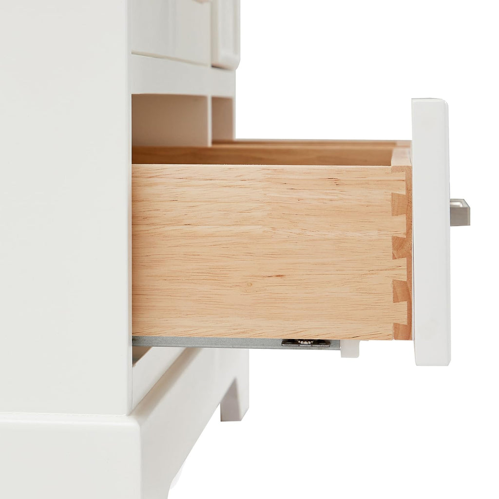 DKB Isabella 60 Inch Bathroom Vanity Single Sink â White Bathroom Vanity with Sink, 1.5" Edge Carrara White Quartz Countertop, Solid Wood, 2 Soft-Close Doors, 8 Dovetail Drawers + Tilt Drawer