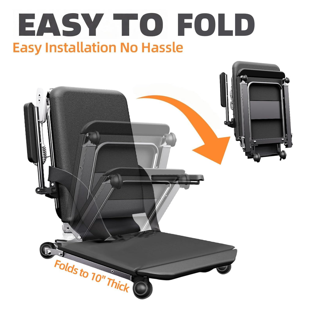 Upgrade Steel Electric Lift Chair with Advanced Wheels and PU Cushion, Floor Lift for Elderly, Support Up to 400 LBS, Safety Seat Belts and Handrails, Suitable for Home or Care Facilities Use, Black