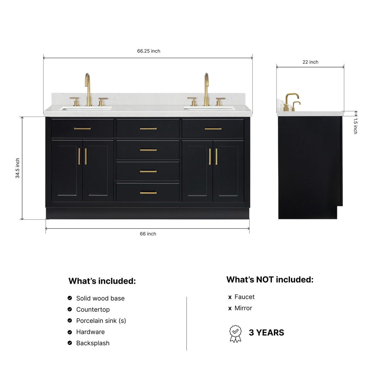 DKB Isabella 66" White Double Bathroom Vanity with 1.5" Carrara Quartz Countertop, Double Rectangular Undermount Sinks, 4 Soft Closing Doors, 6 Dovetail Drawers