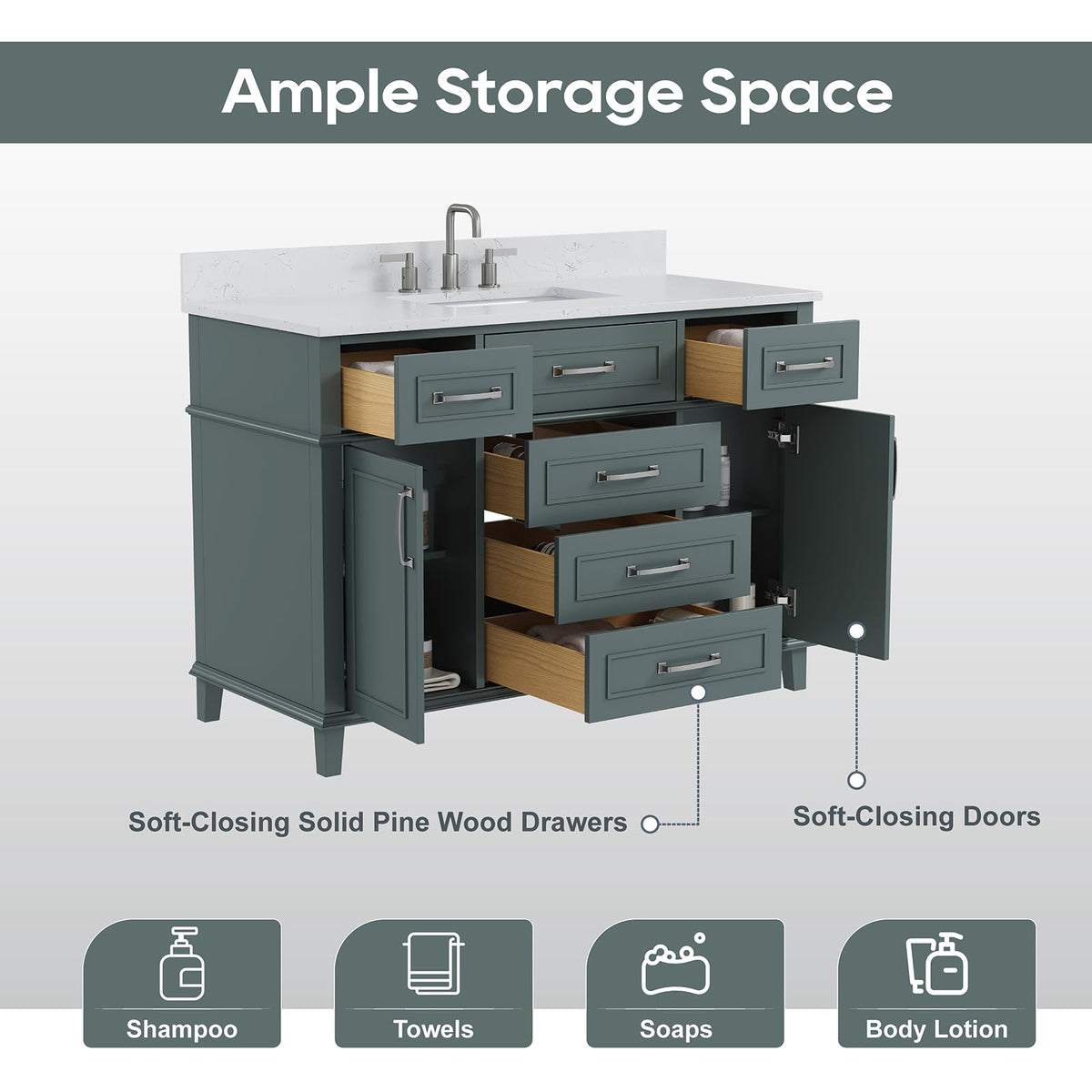 60 Inch Bathroom Vanity with Sink, Fully Assembled, Green