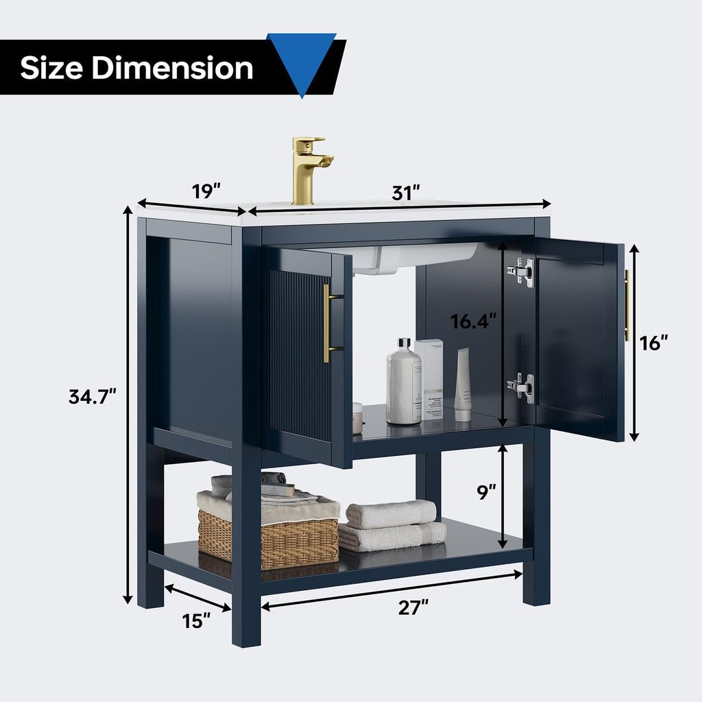 36 Inch Modern Bathroom Vanity with Sink, Black