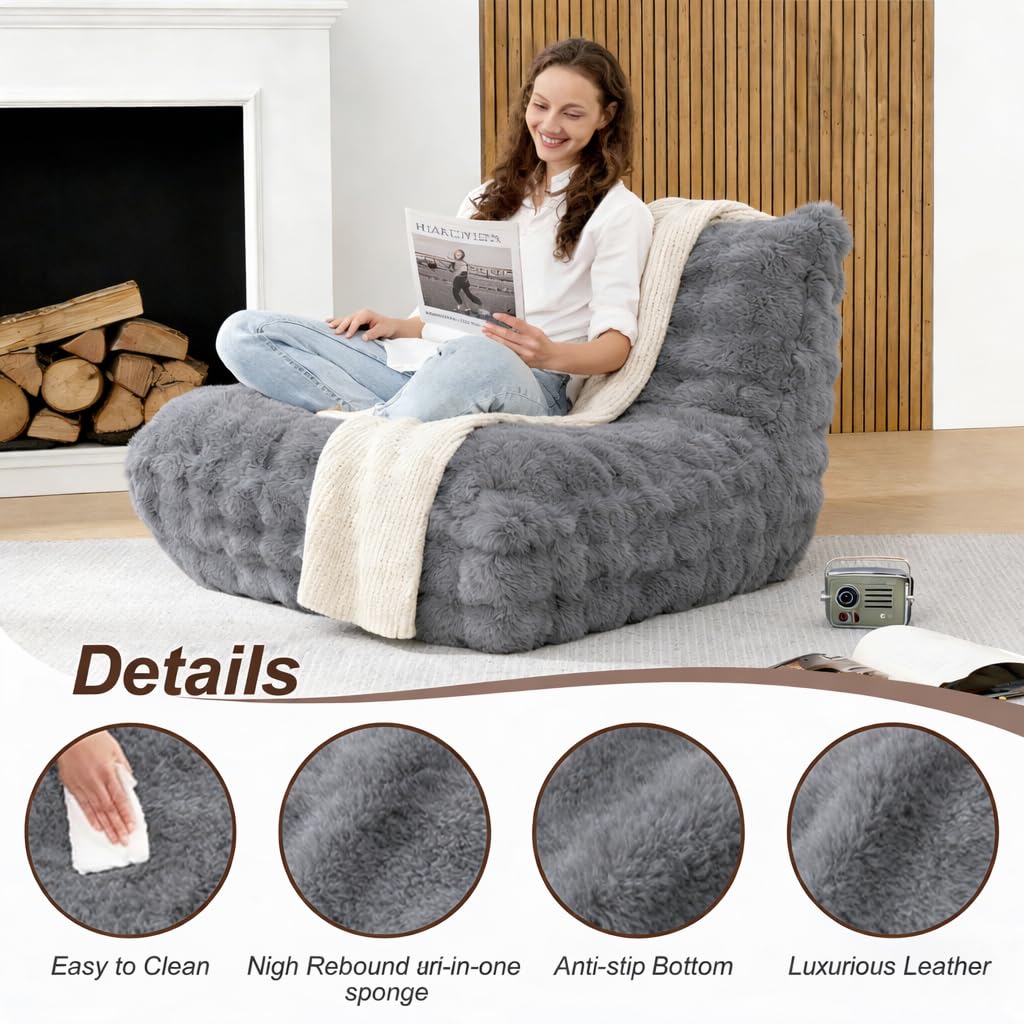 Memory Foam Bean Bag Chairs with Filler Faux (Dark Grey)