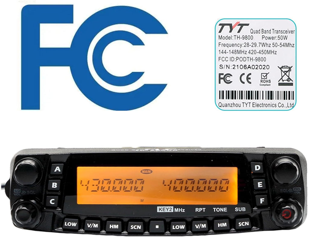 TYT TH-9800 Quad Band Mobile Transceiver 50W Amateur Mobile Car Ham Radio