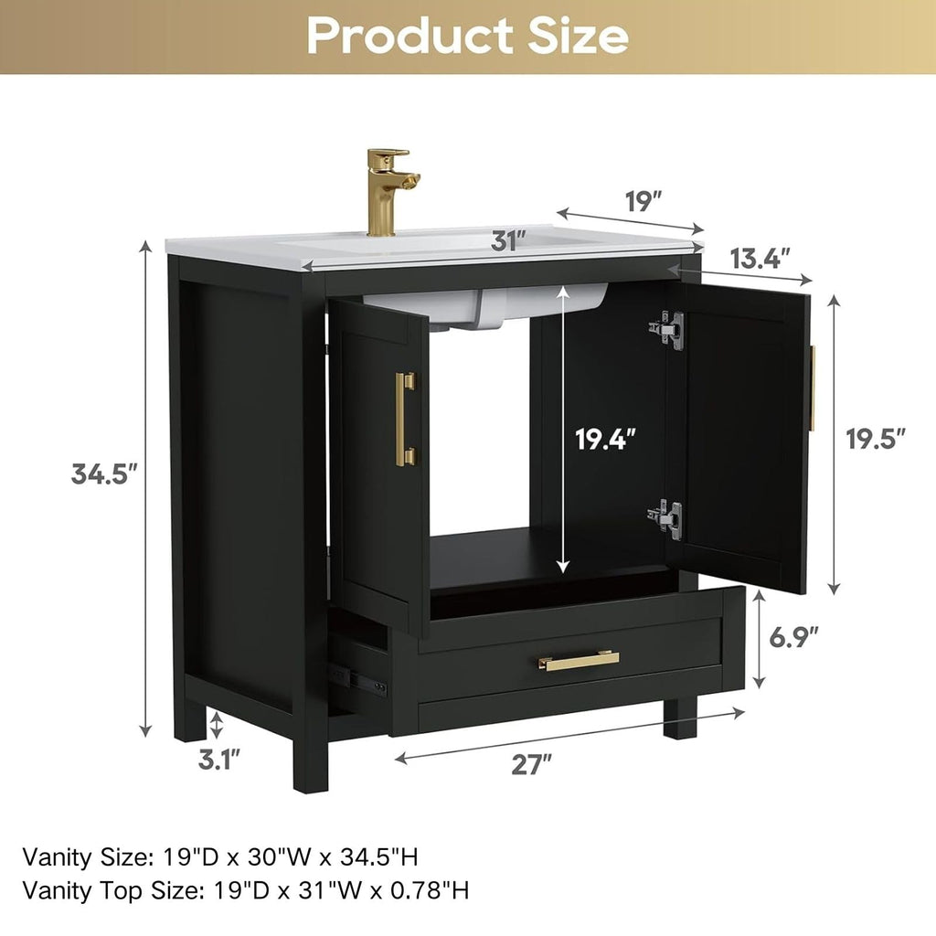 36 Inch Modern Bathroom Vanity with Sink, Black