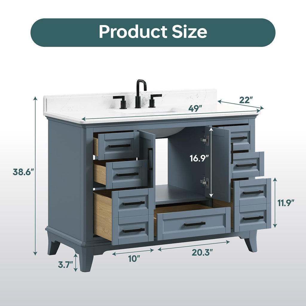 60 Inch Bathroom Vanity Double Sink, Steel Blue