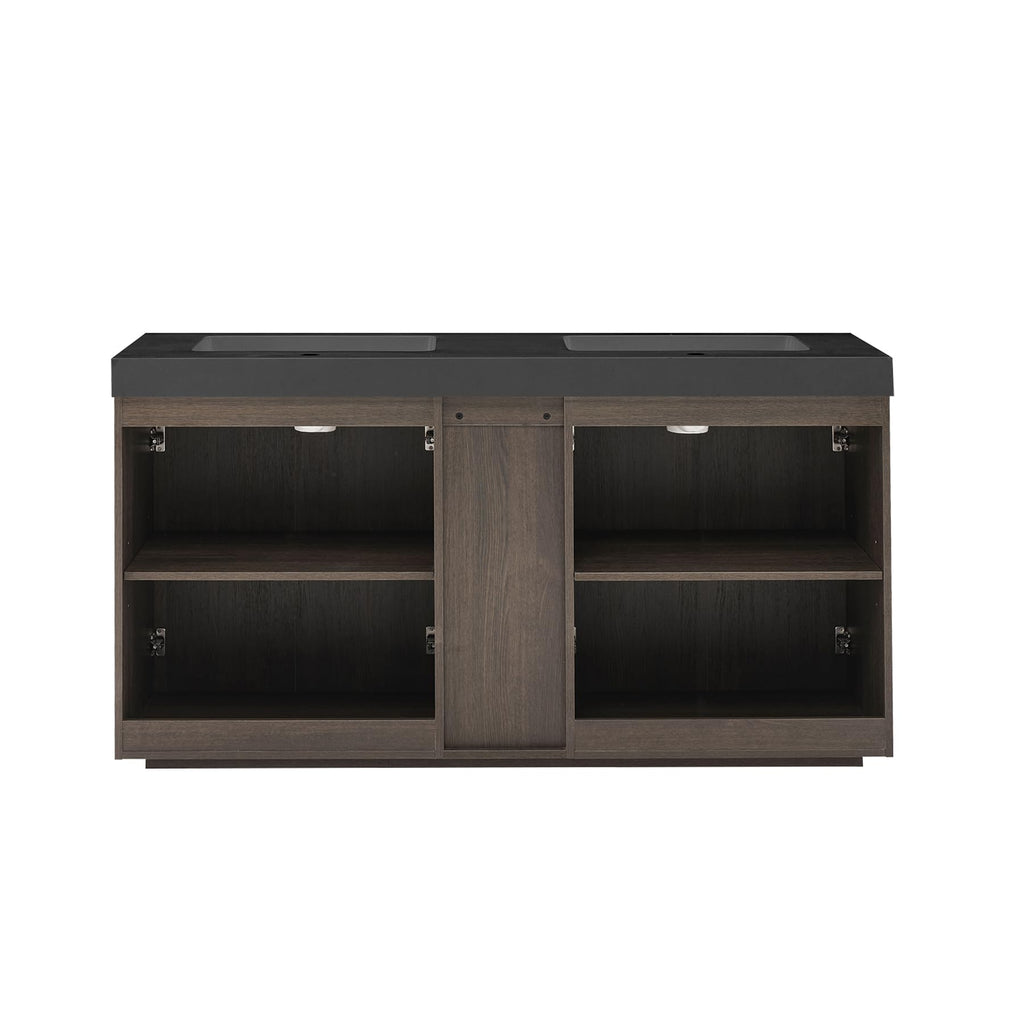 36â Modern Bathroom Vanity with Black Sink, Smoked Brown