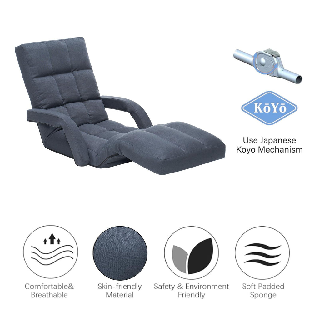 Adjustable Floor Gaming Chair with Footrest, 14-Position Backrest