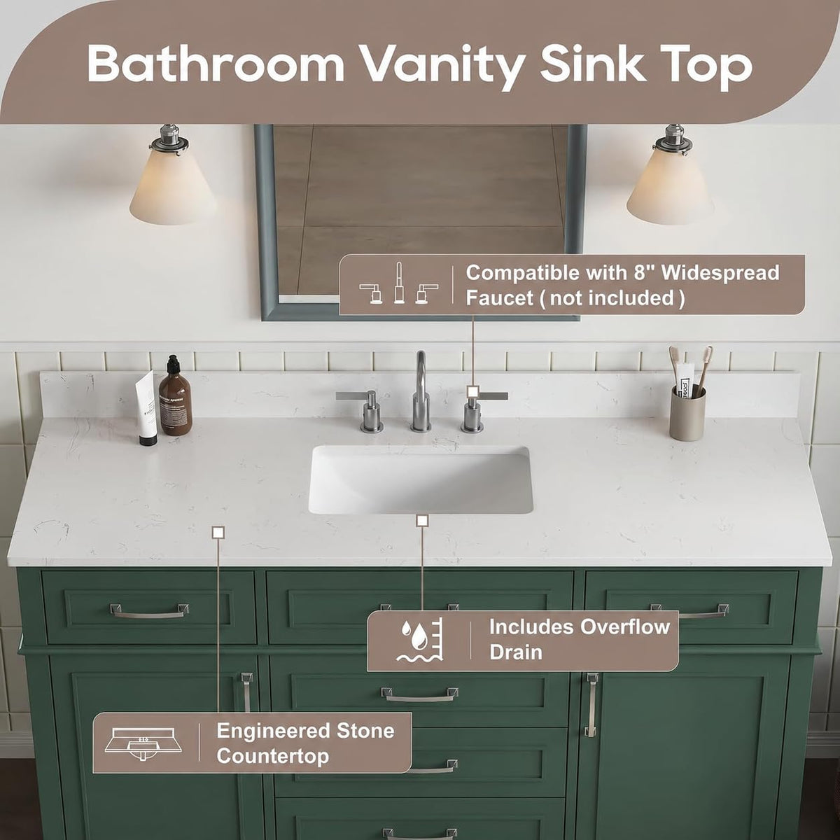 42 Inch Bathroom Vanity with Sink, Pre Assembled, White