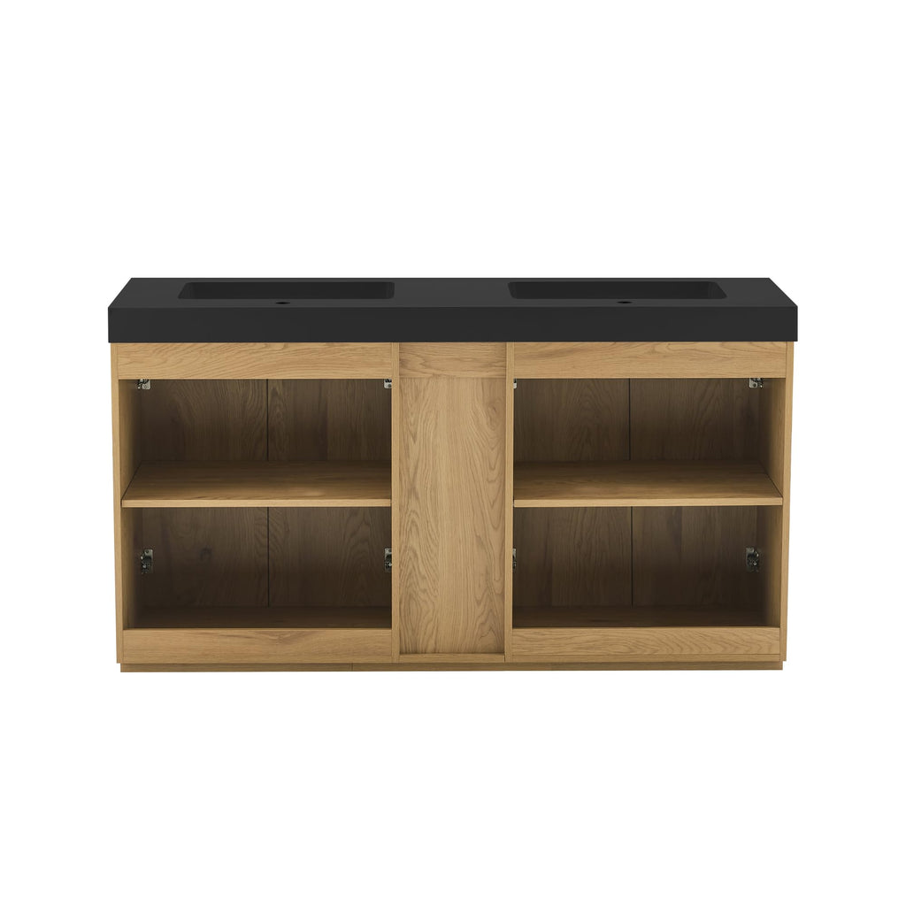 36â Modern Bathroom Vanity with Black Sink, Smoked Brown