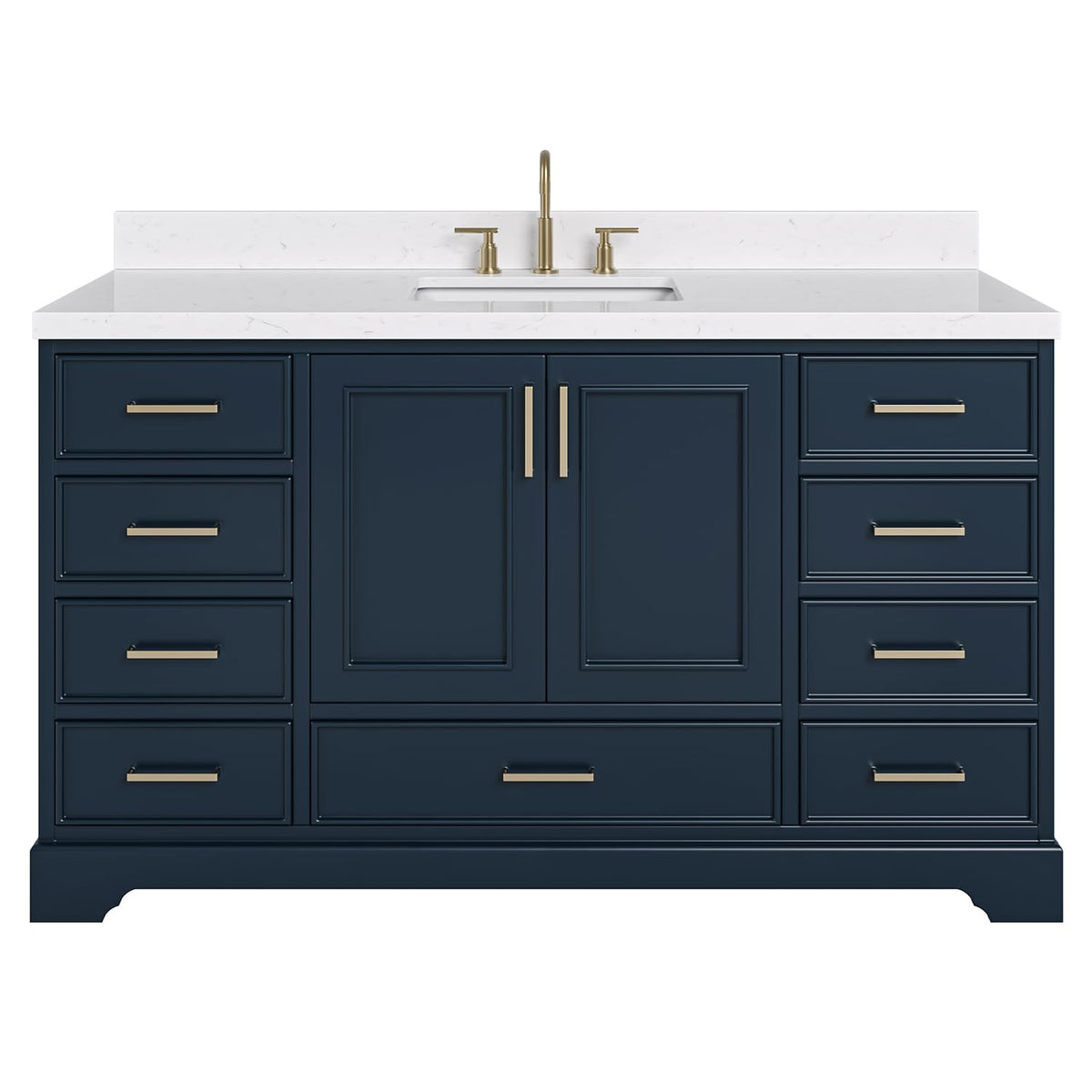 DKB Isabella 60 Inch Bathroom Vanity Single Sink â White Bathroom Vanity with Sink, 1.5" Edge Carrara White Quartz Countertop, Solid Wood, 2 Soft-Close Doors, 8 Dovetail Drawers + Tilt Drawer
