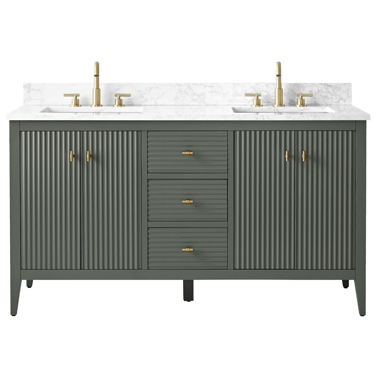 Vanity Art 84 inch Bathroom Vanity with Double Sink & Ceramic Top, Vanity Cabinet with Soft-Closing Door, Solid Wood Frame, Linear Pattern, Walnut, Golden Brushed Handware,Vintage Green