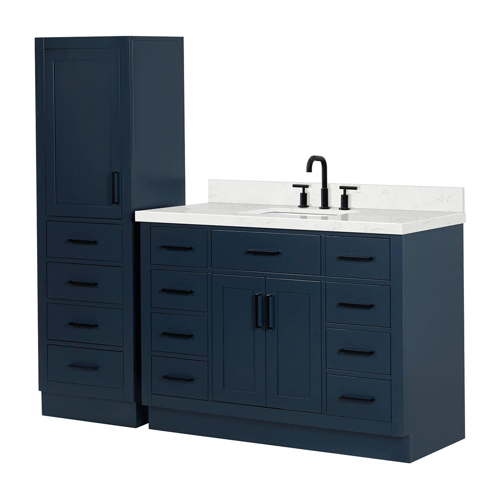 ARIEL Hepburn 92 Inch Includes 20 Inch Linen Cabinet and 1 of 72 Inch Double Rectangle Sink Bathroom Vanity with Carrara White Quartz Countertop 1.5 Inch in Natural Oak