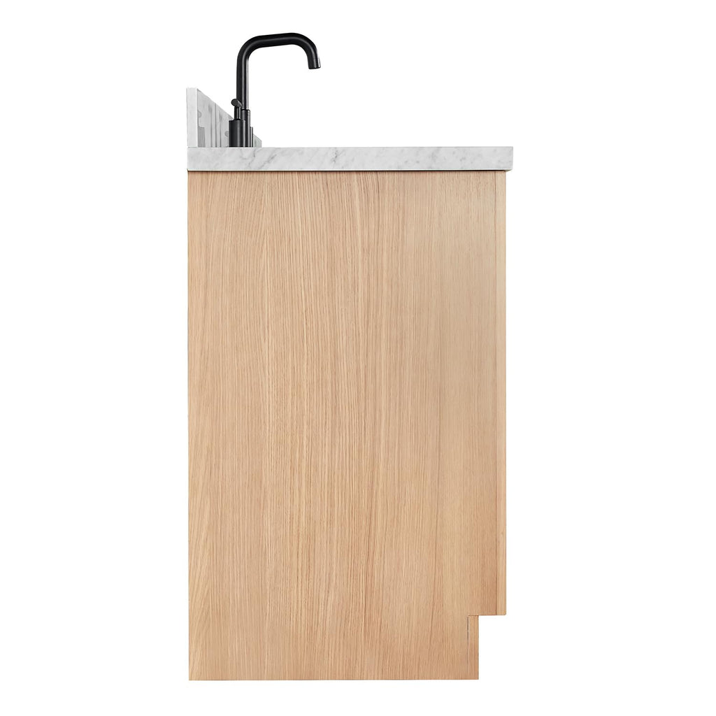 ARIEL Hepburn 66-inch Bathroom Vanity with Sink,Solid Wood, 1.5-inch Pure White Quartz Countertop & Backsplash, Single Rectangular Porcelain Sink, 2 Soft Closing Doors, 9 Dovetail Drawers, White