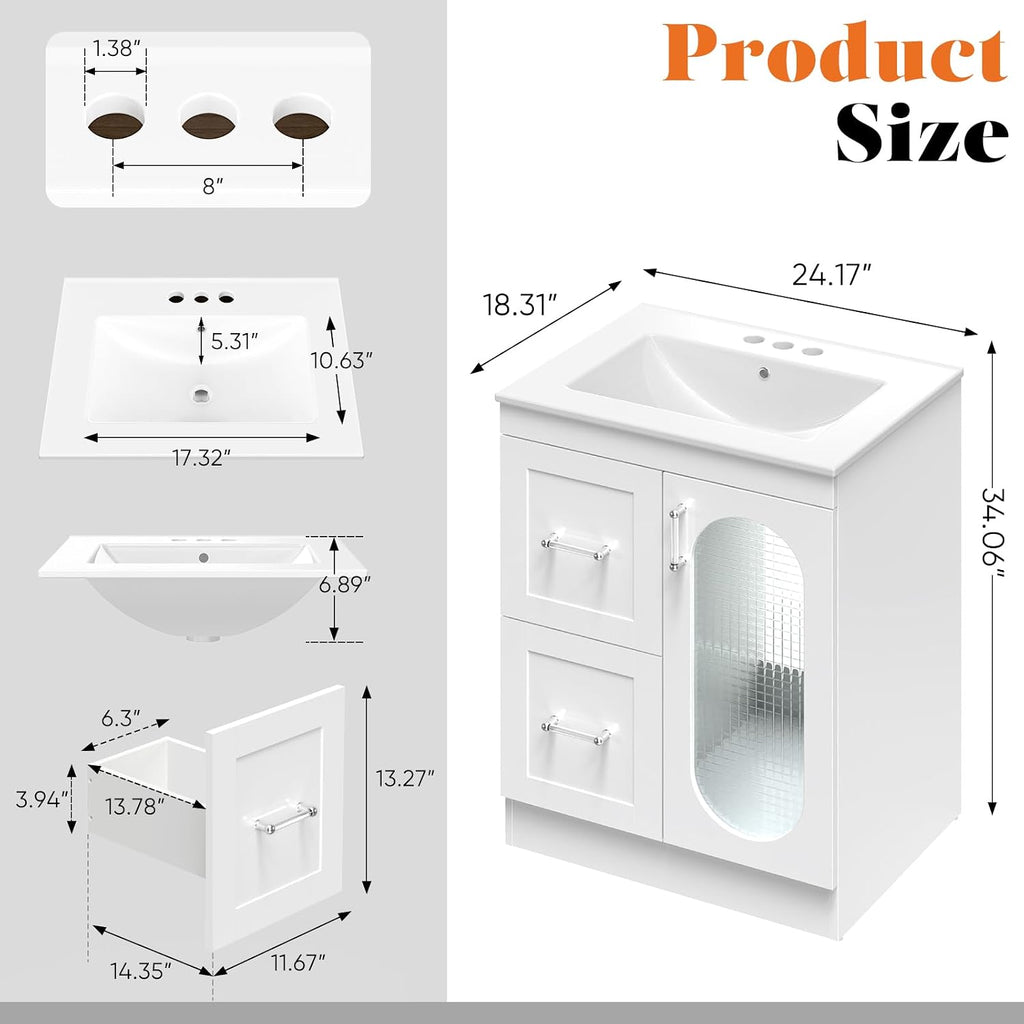 DUMOS 24" Modern Bathroom Vanity with Durable Ceramic Basin