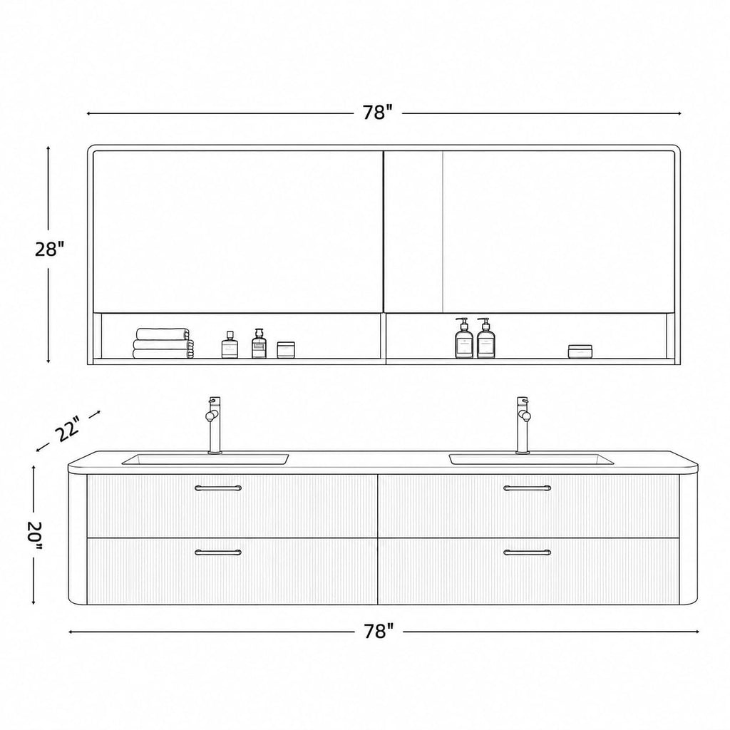 96 in Floating Double Bathroom Vanity with Sinks & LED Mirrors