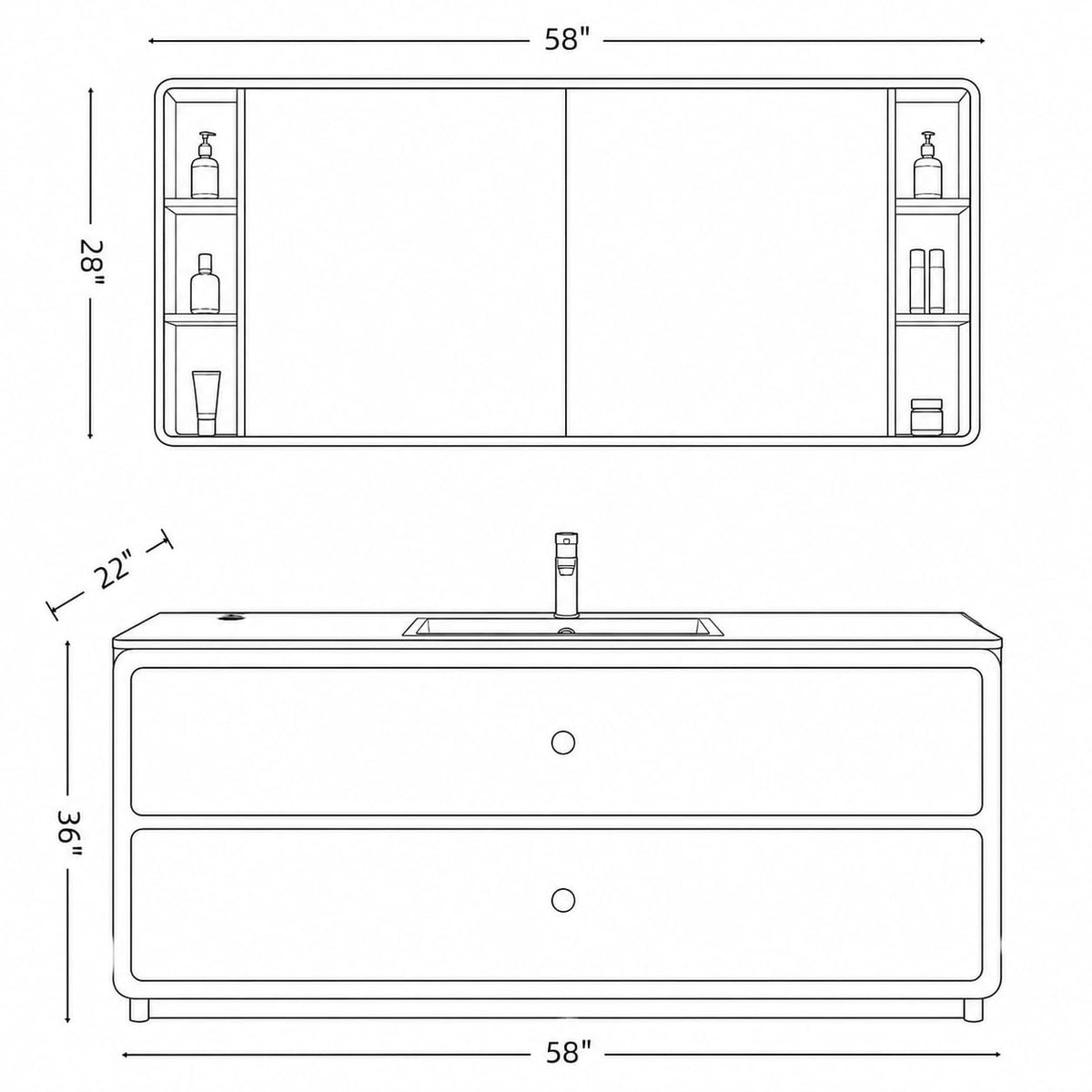 54 in Freestanding Single Sink Bathroom Vanity with LED Mirror Cabinet