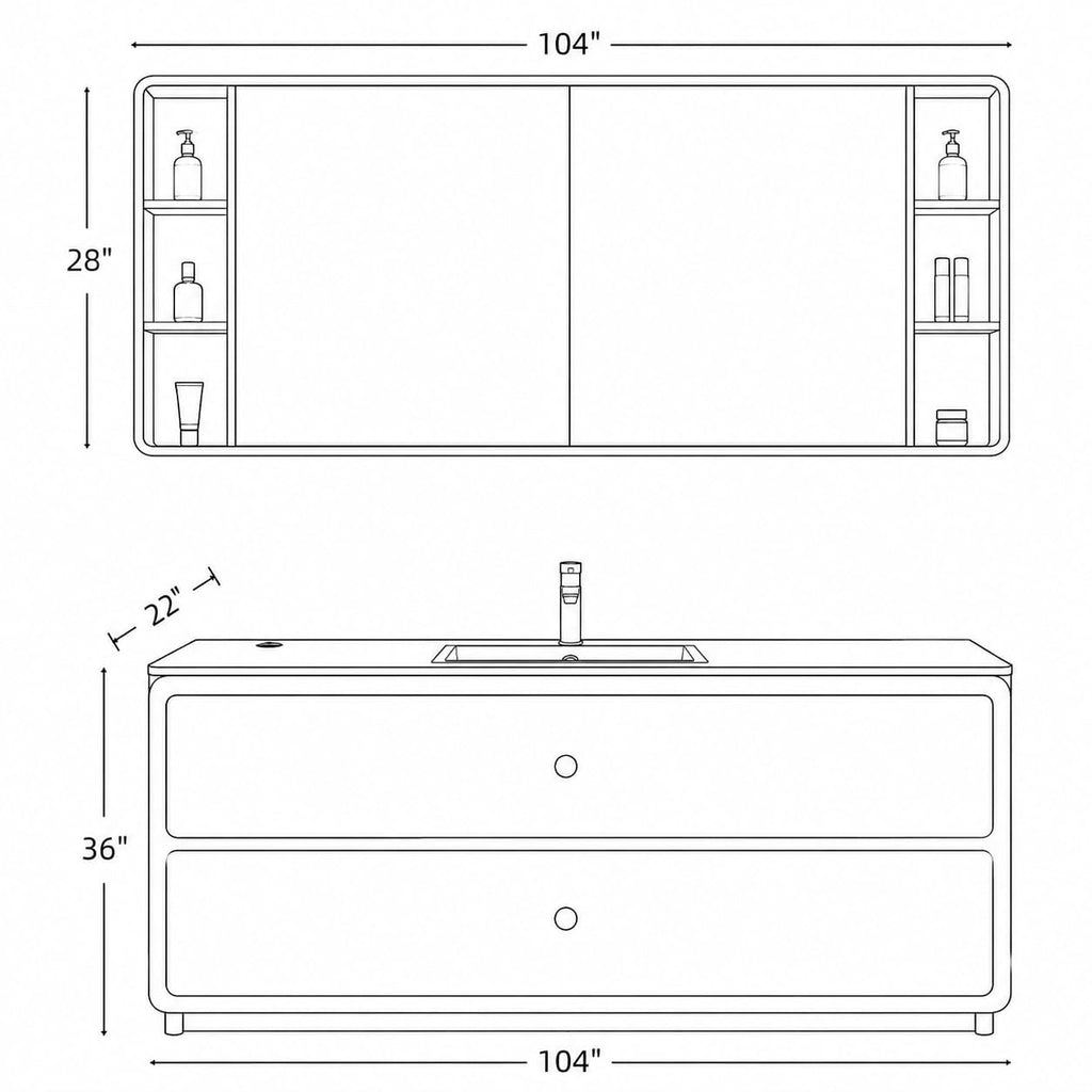52 in Freestanding Single Sink Bathroom Vanity with Mirror Cabinet