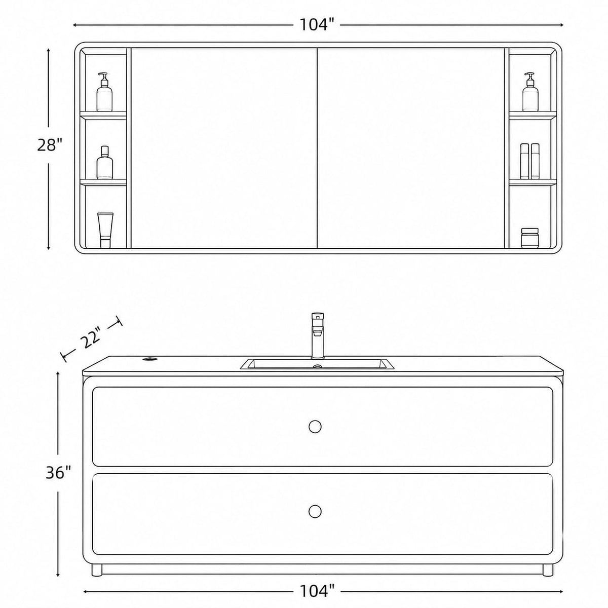 52 in Freestanding Single Sink Bathroom Vanity with Mirror Cabinet