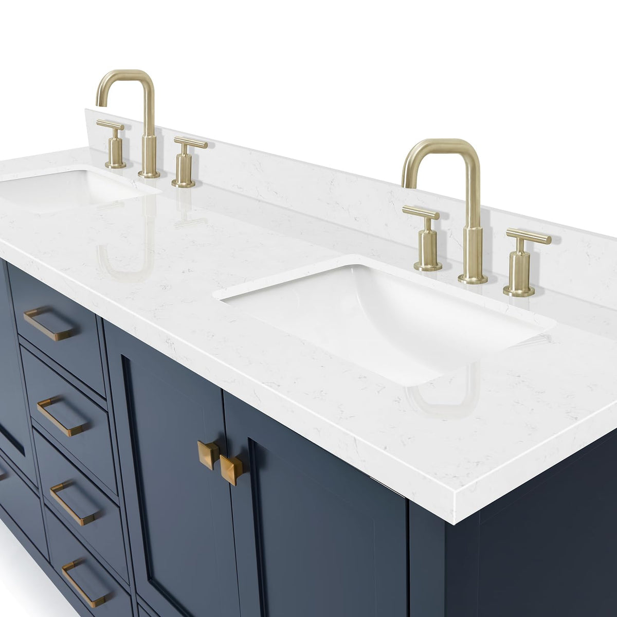 DKB Emilia 72 Inch Bathroom Vanity Double Sink â White Bathroom Vanity with Sink, 1.5" Edge Carrara White Quartz Countertop & Backsplash, 4 Soft-Close Doors, and 6 Dovetail Drawers