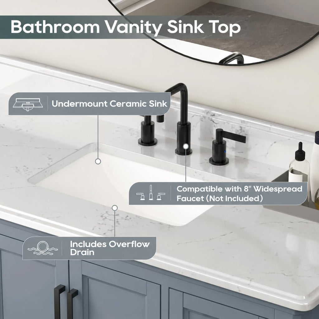 42 Inch Bathroom Vanity with Sink, Pre Assembled, White