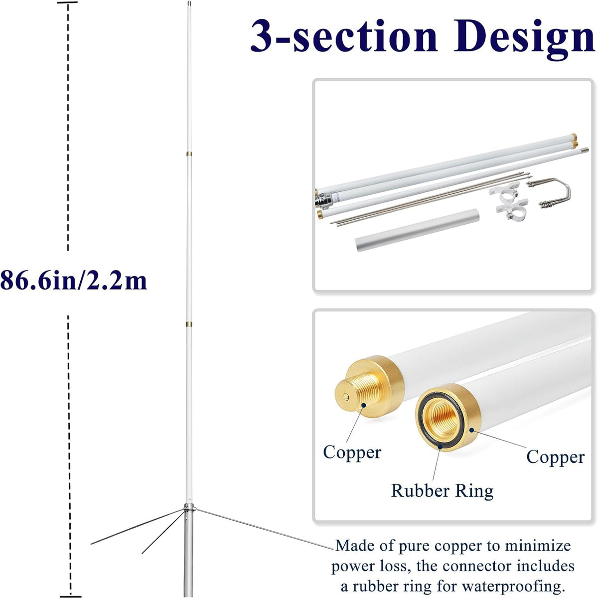 2m/70cm Dual-Band Base Station Antenna, 200W 5.5/8.5dBi High Gain