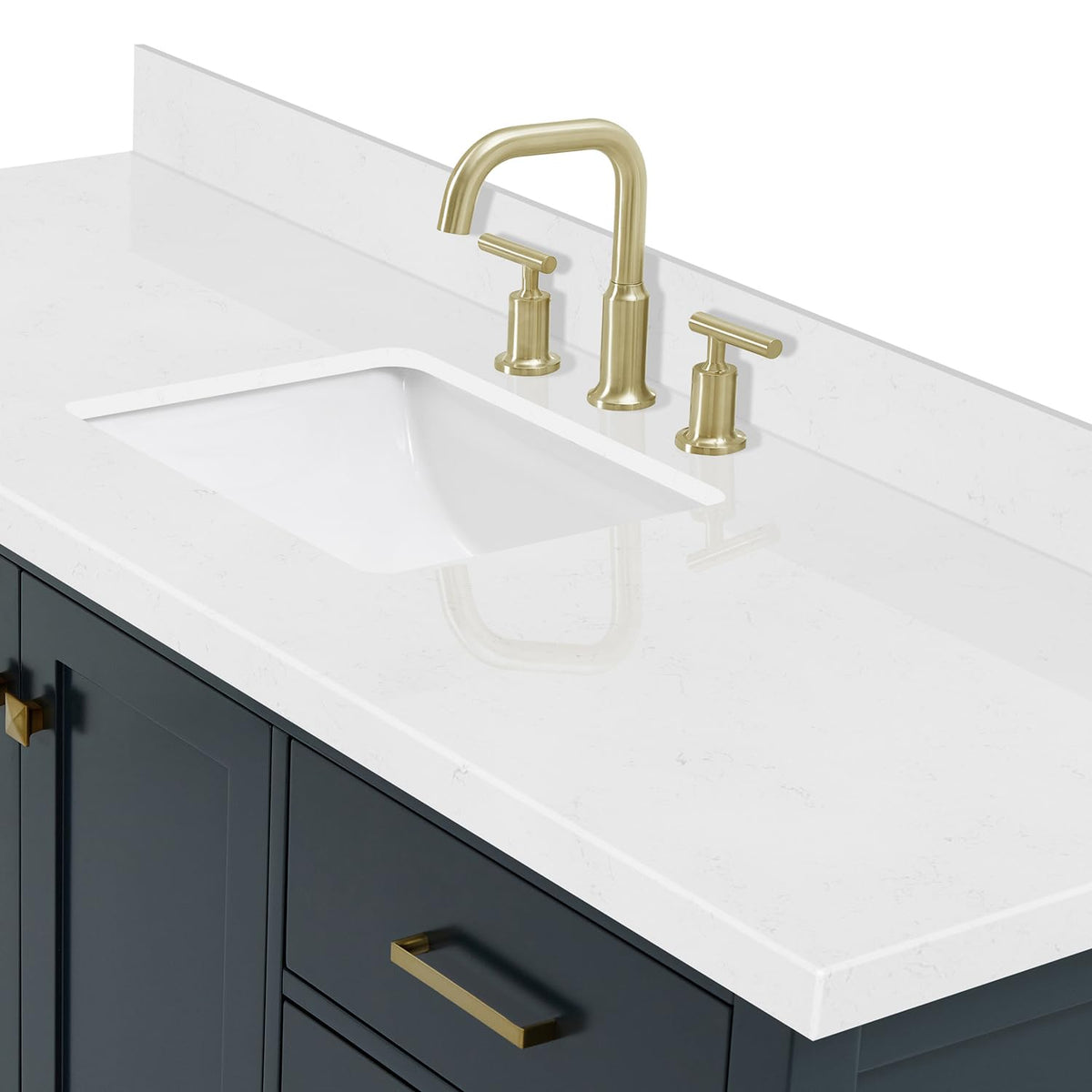 ARIEL Cambridge 66-inch Bathroom Vanity with Sink,Solid Wood, 1.5-inch Italian Carrara Marble Countertop, Single Rectangular Porcelain Sink, 2 Soft Closing Doors, 9 Dovetail Drawers, Midnight Blue