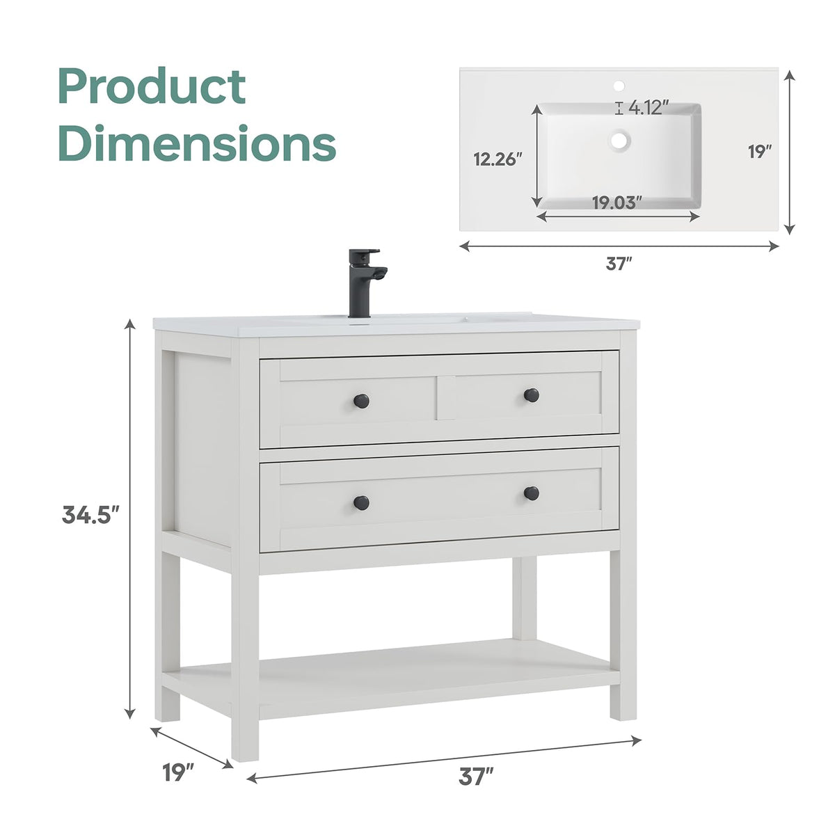 42 Inch Bathroom Vanity with Sink, Fully-Assembled, Walnut