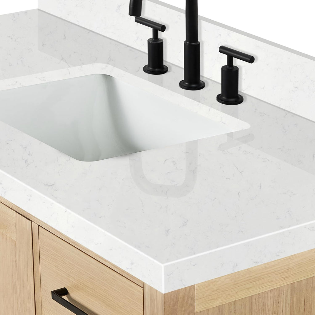 DKB Emilia 48-Inch Bathroom Vanity with Sink â Midnight Blue Single Sink Bathroom Vanity, 1.5" Edge Carrara Quartz Countertop, Solid Wood, 2 Soft Closing Doors, 9 Dovetail Drawers