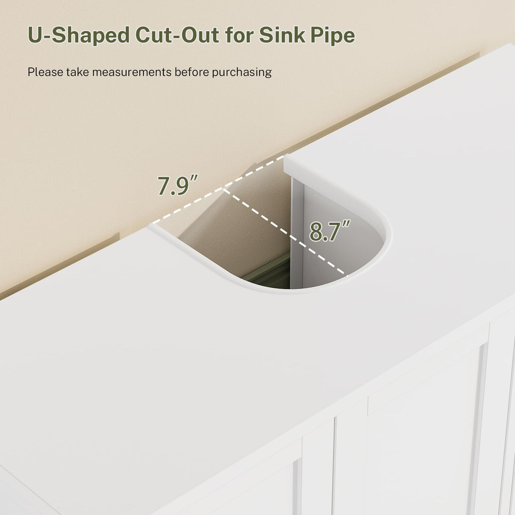 TEENFON Pedestal Sink Storage Cabinet with 2 Doorsand Drawer, Bathroom Sink Cabinet, Under Sink Storage with U-Shape Cut-Out, White