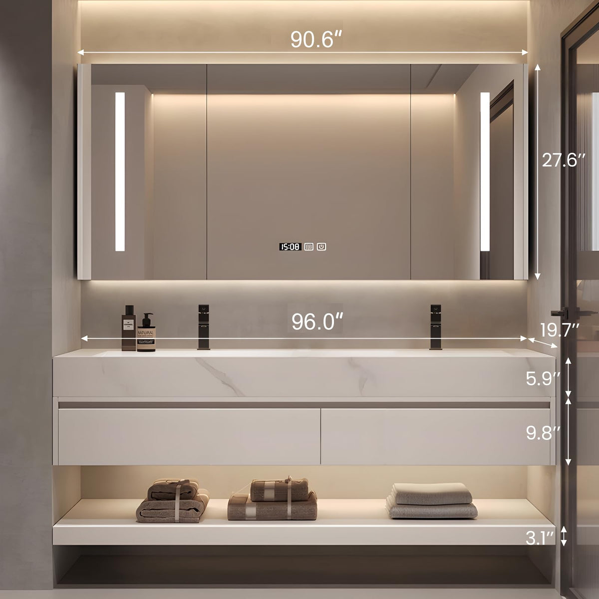 72" Bathroom Vanity with Double Sink, Fully Assembled, White