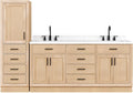 ARIEL Hepburn 92 Inch Includes 20 Inch Linen Cabinet and 1 of 72 Inch Double Rectangle Sink Bathroom Vanity with Carrara White Quartz Countertop 1.5 Inch in Natural Oak
